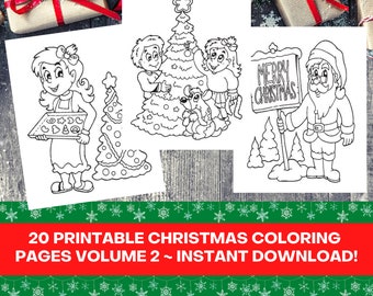 20 Printable Christmas Coloring Pages Bundle VOLUME 2, 20 Fun Christmas Images To Color, Cute Christmas Printable, Instant Download