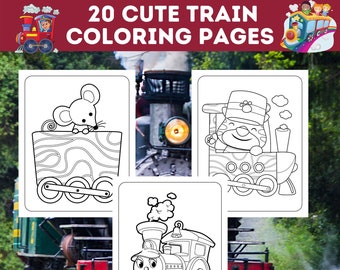 20 Cute Train Coloring Pages, Choo Choo Train Printable, Locomotive Coloring Page, Kids Train Themed Party Activity, Instant Download!