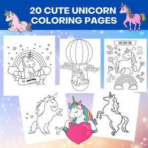 20 Printable Unicorn Coloring Pages Bundle, Cute Unicorn Printable, Unicorn Coloring Sheets, Unicorn Coloring Book, Instant Download