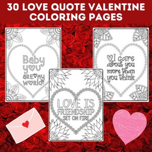 Pacote de 30 páginas para colorir de citações de amor do dia dos namorados, imprimíveis de dia dos namorados, presente de noivado, livro para colorir de citações de amor, download instantâneo!