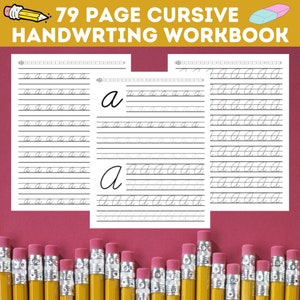79 Page Cursive Handwriting Workbook, Trace Cursive Letter Alphabet Worksheets, Tracing Cursive Letters Makes Learning Fun, Instant Download
