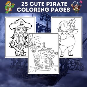 25 Cute Pirate Coloring Pages, Pirate Printable, Pirates, Ship, Parrots, Gold Coloring Page, Kids Pirate Party Activity, Instant Download!