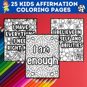 25 Kids Affirmation Coloring Pages, Kids Motivation Inspiration Printables, Inspirational Quotes For Kids Coloring Pages, Instant Download