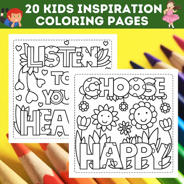 20 Kids Inspiration Coloring Pages, Kids Motivation Inspiration Printables, Inspirational Quotes For Kids Coloring Pages, Instant Download