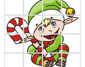 Elf Christmas Printable Jigsaw Puzzle, 16 Piece Jigsaw, Jigsaw Puzzle For Kids, Instant Download