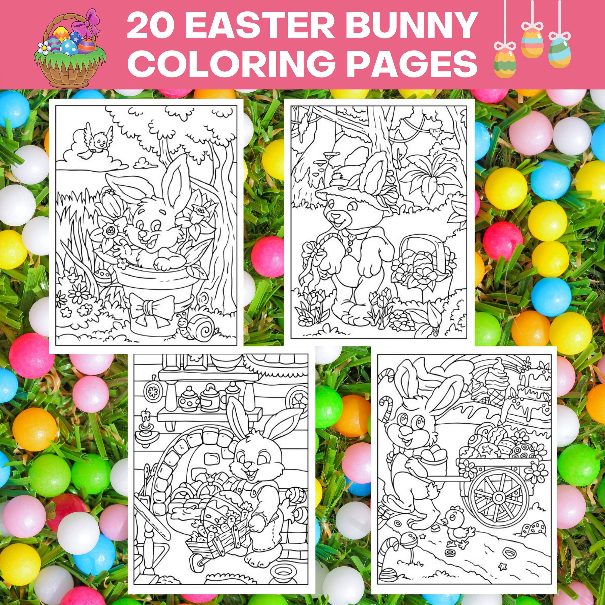 20 Printable Easter Bunny Coloring Pages Bundle, Easter Printables ...
