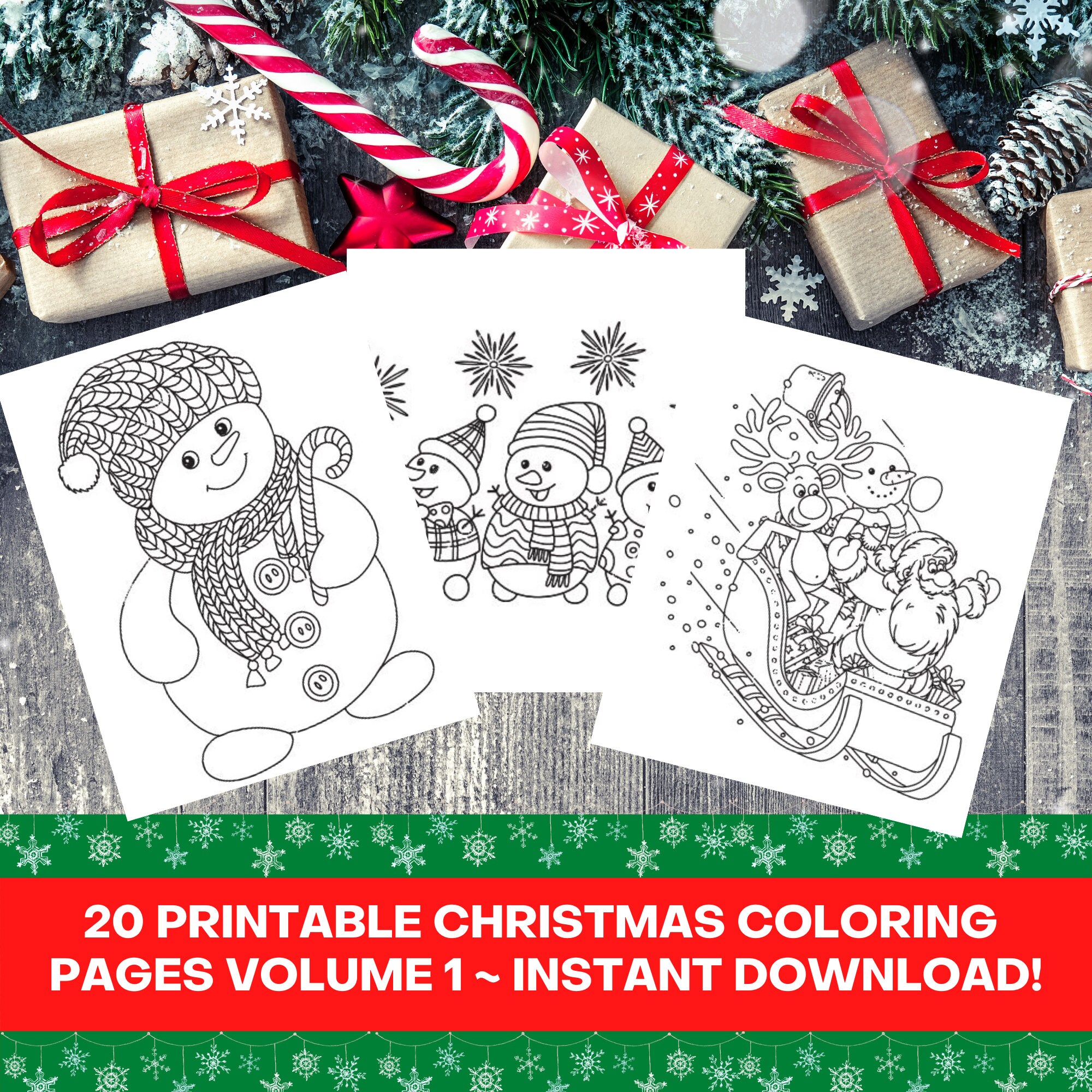 20 Printable Christmas Coloring Pages Bundle VOLUME 1, 20 Fun Christmas ...