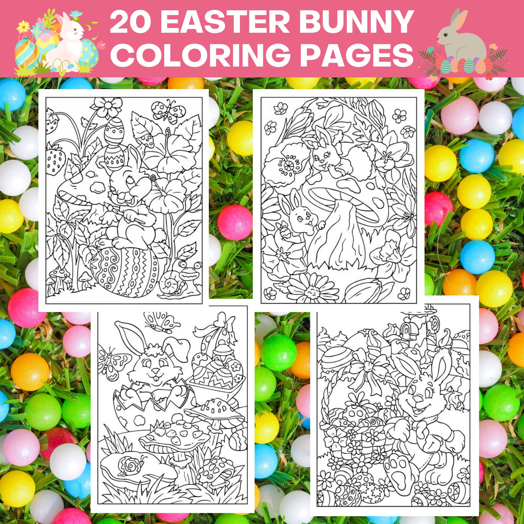 20 Printable Easter Bunny Coloring Pages Bundle, Easter Printables ...