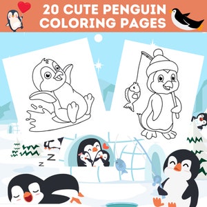 20 Cute Penguin Coloring Pages Bundle, Adorable Penguins To Color, Kids Penguin Coloring Book, Perfect For Kids Birthday, Instant Download image 4