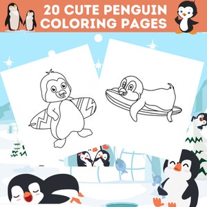 20 Cute Penguin Coloring Pages Bundle, Adorable Penguins To Color, Kids Penguin Coloring Book, Perfect For Kids Birthday, Instant Download image 3