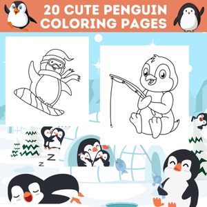 20 Cute Penguin Coloring Pages Bundle, Adorable Penguins To Color, Kids Penguin Coloring Book, Perfect For Kids Birthday, Instant Download image 8