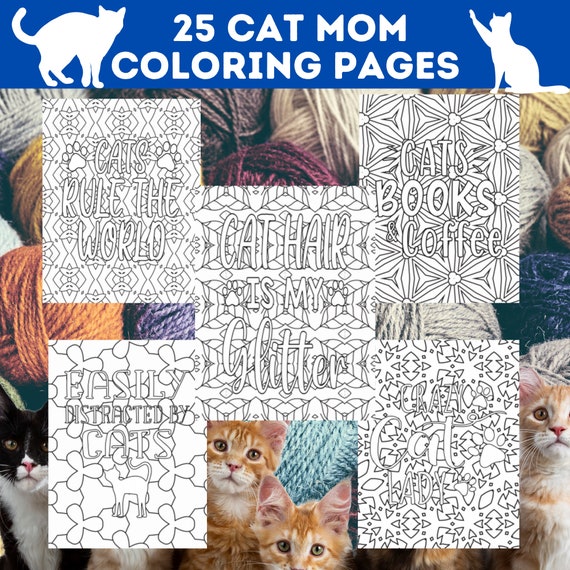 Cute Kittens: Coloring Book for Cat Lovers 25 Easy Lage Prints, Printable  Pages for Stress Relieving, for Relaxation, Instant Download PDF 
