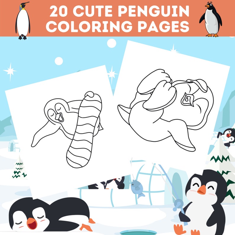 20 Cute Penguin Coloring Pages Bundle, Adorable Penguins To Color, Kids Penguin Coloring Book, Perfect For Kids Birthday, Instant Download image 6
