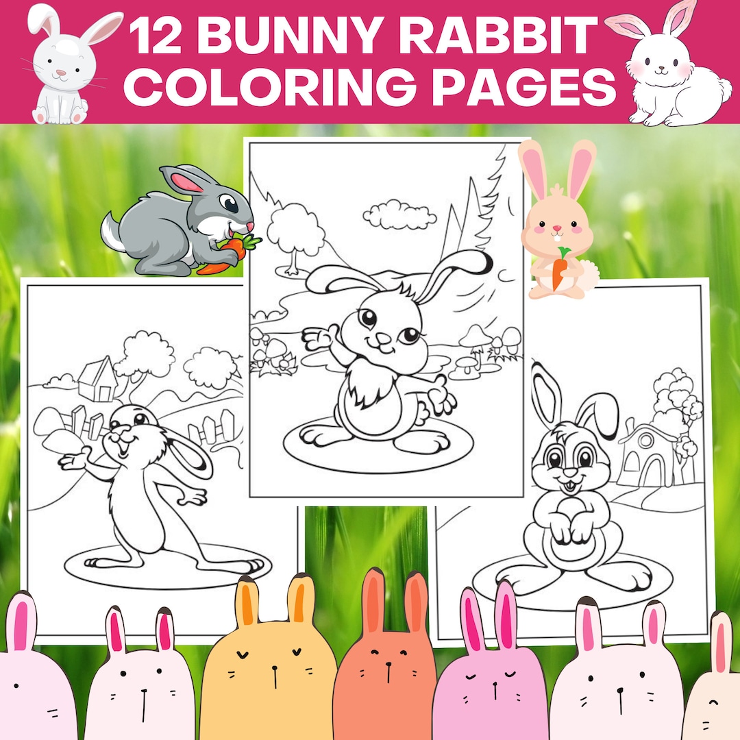 12 Printable Bunny Rabbit Coloring Pages Bundle