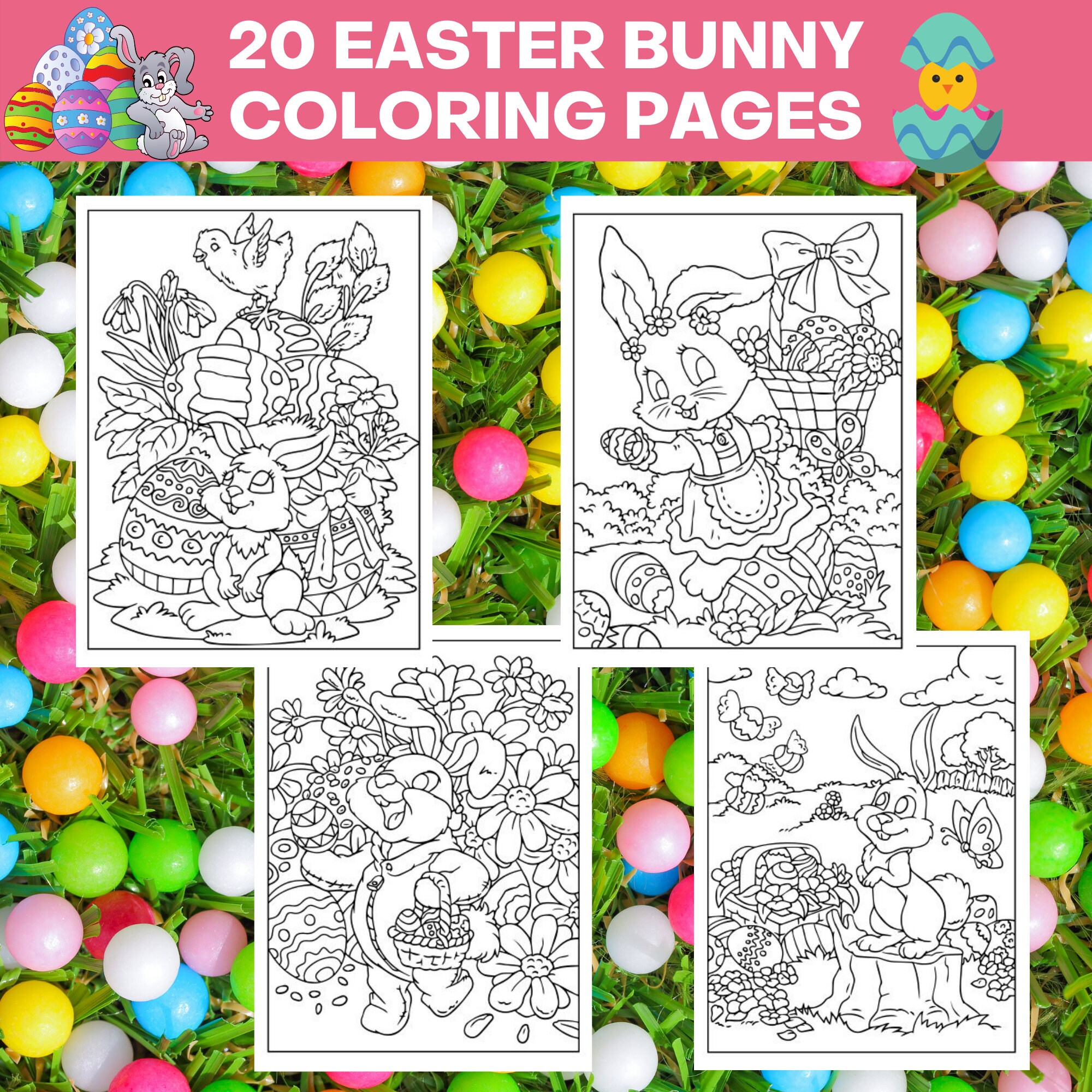 20 Printable Easter Bunny Coloring Pages Bundle, Easter Printables ...