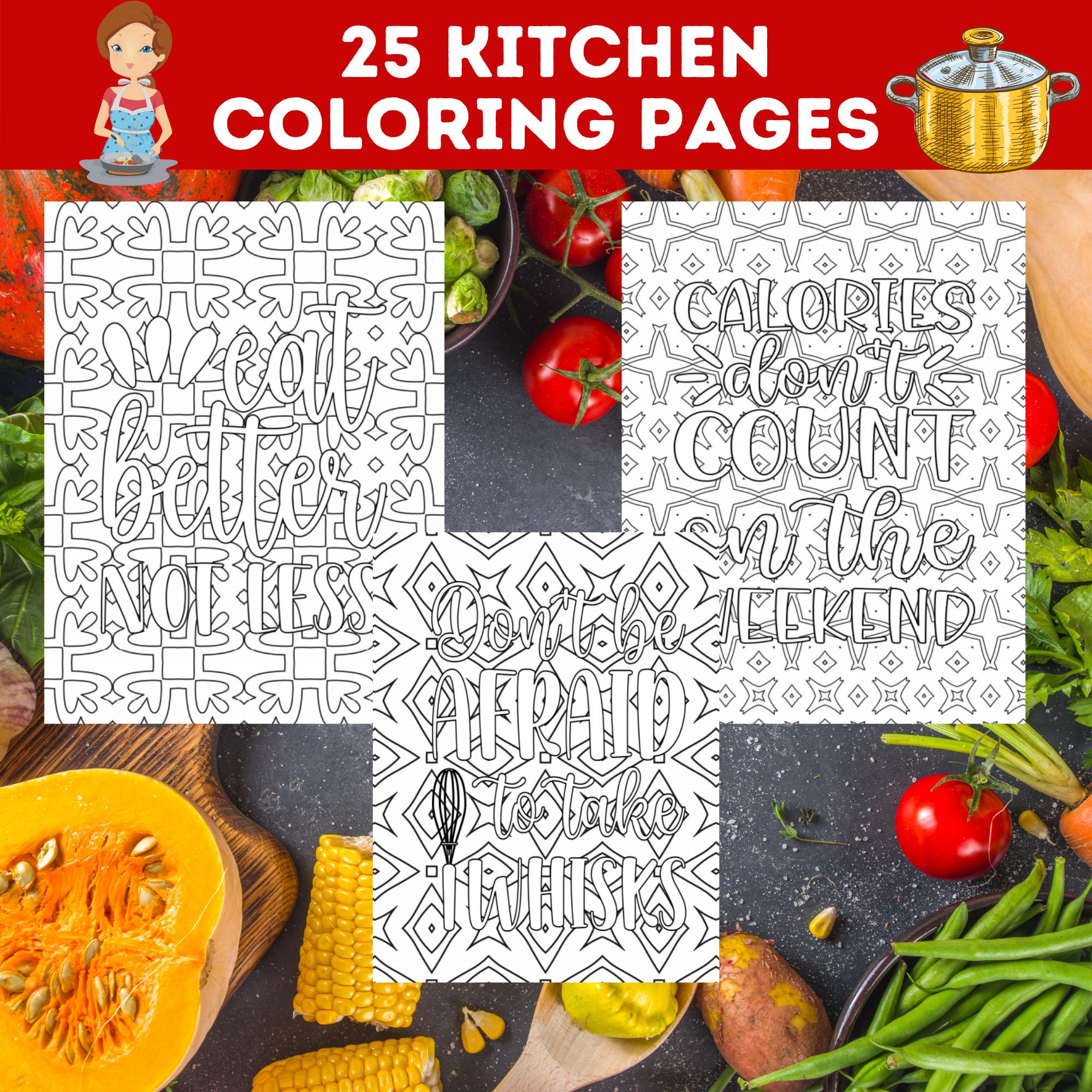25 Kitchen Cooking Coloring Pages I Love To Cook Printable Etsy