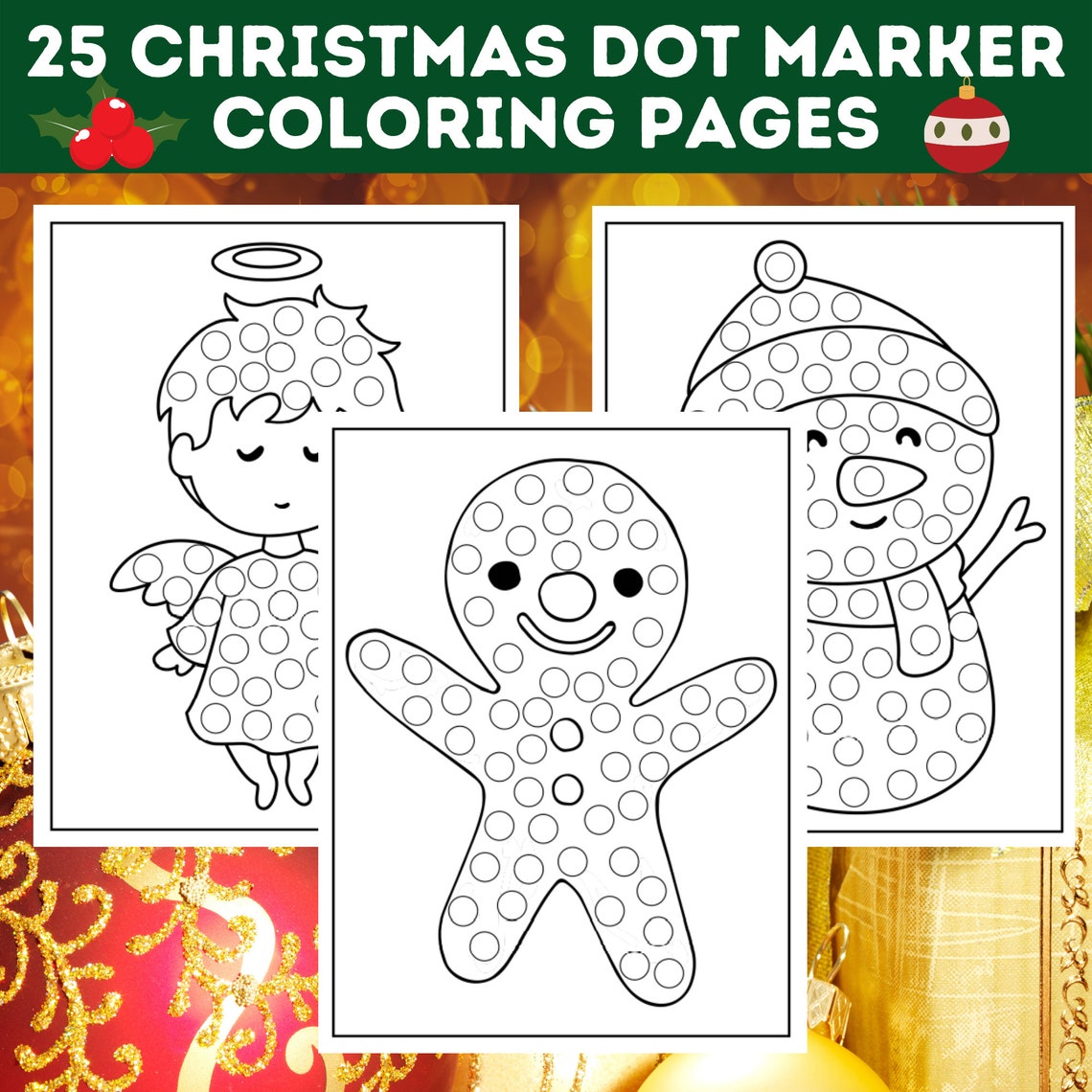 25 Kids Christmas Dot Marker Coloring Pages Santa Claus Etsy
