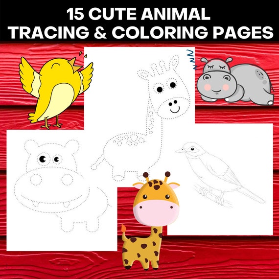 15 printable animal tracing and coloring pages bundle learn etsy