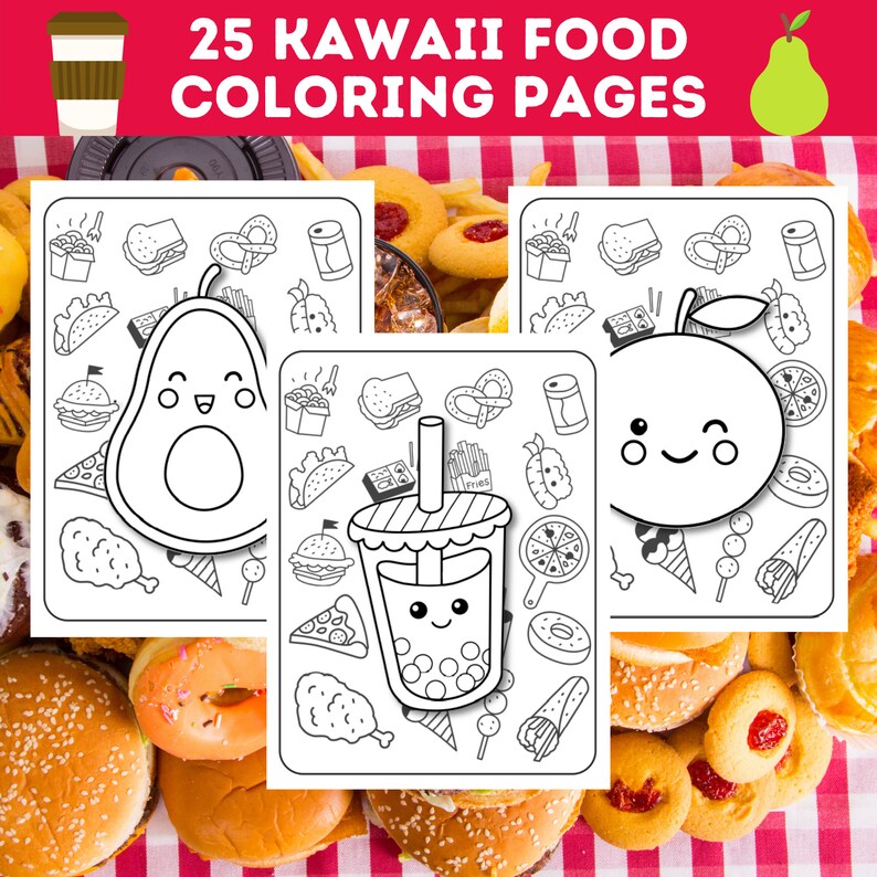 25 Cute Kawaii Food Coloring Pages Bundle Sweets Desserts Etsy Ireland