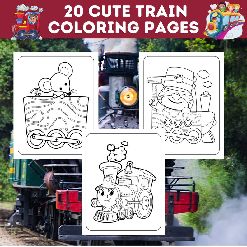 20 Cute Train Coloring Pages, Choo Choo Train Printable, Locomotive