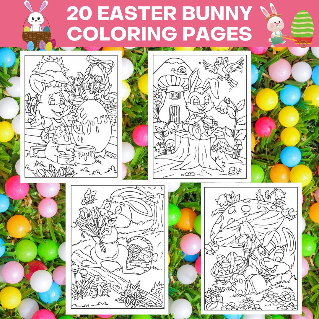20 Printable Easter Bunny Coloring Pages Bundle, Easter Printables ...