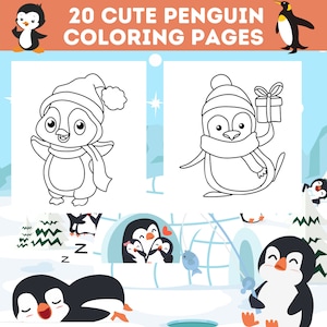 20 Cute Penguin Coloring Pages Bundle, Adorable Penguins To Color, Kids Penguin Coloring Book, Perfect For Kids Birthday, Instant Download image 10