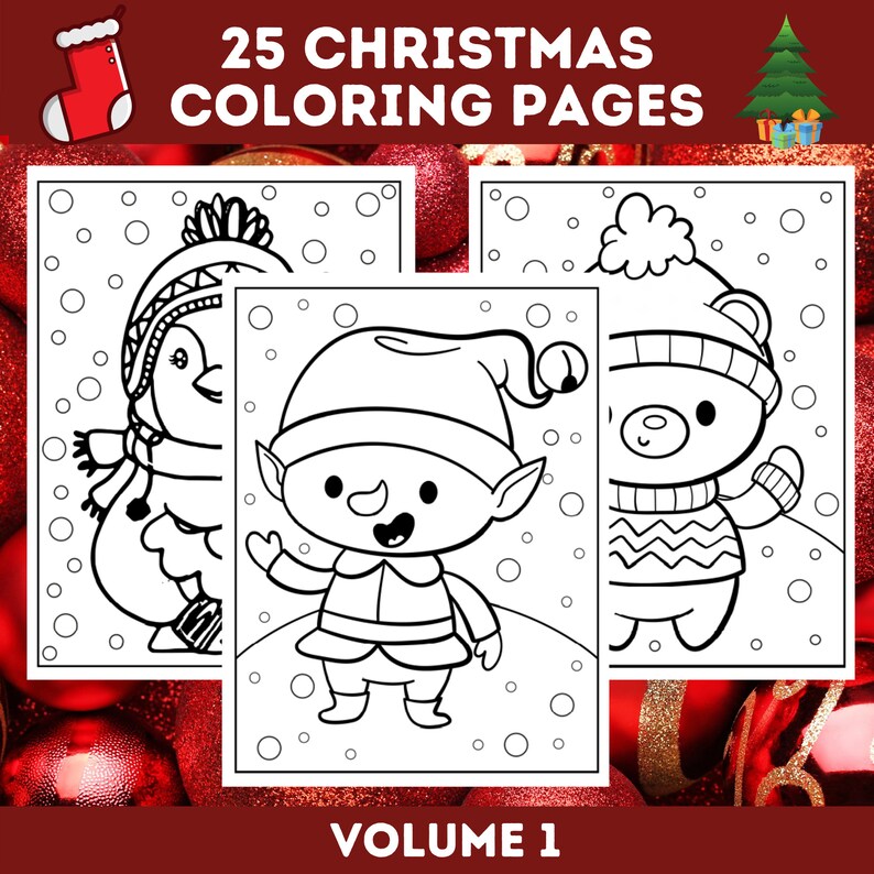 25 Kids Christmas Coloring Pages Bundle Vol. 1 Santa Claus