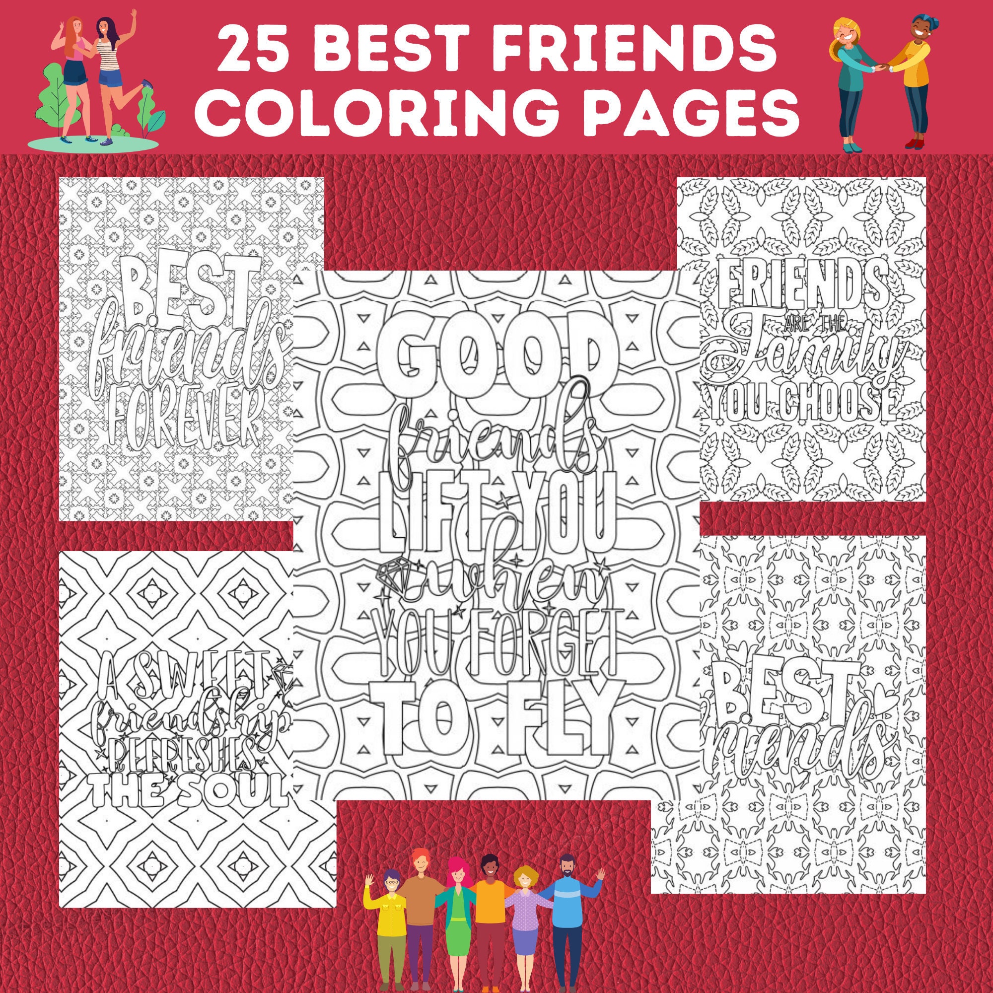 25 Printable Friendship Coloring Pages Bundle, Best Friend Quote