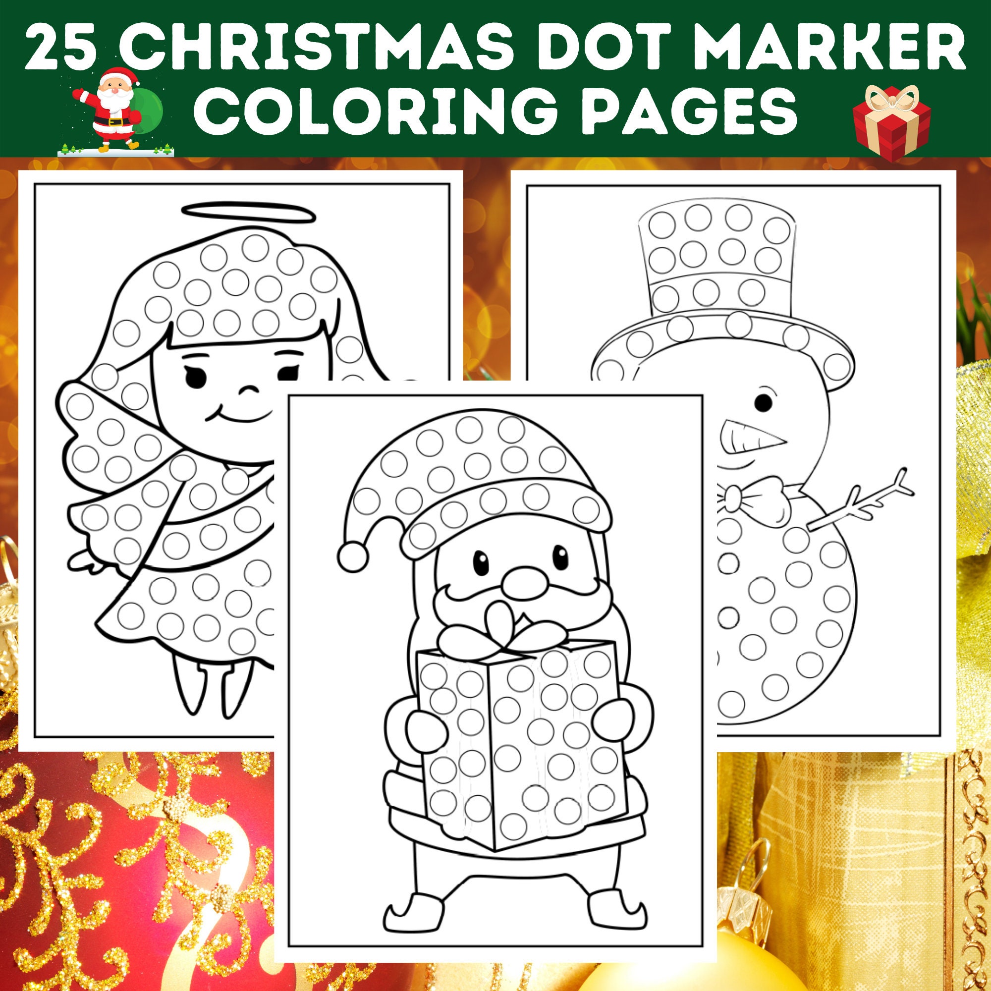 25 Kids Christmas Dot Marker Coloring Pages, Santa Claus, Reindeer ...
