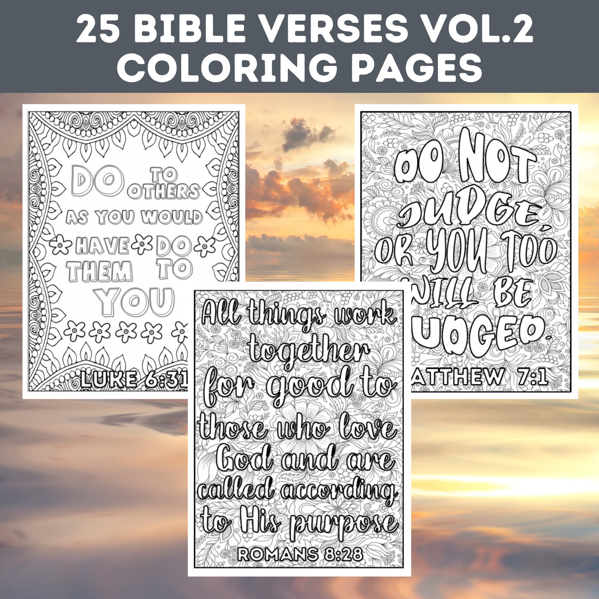 25 Bible Verses Volume 2 Coloring Pages Bundle, Bible Quotes Printable ...