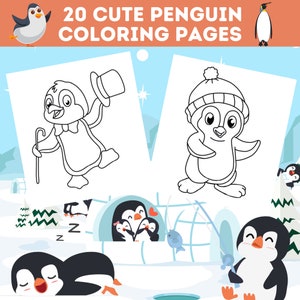20 Cute Penguin Coloring Pages Bundle, Adorable Penguins To Color, Kids Penguin Coloring Book, Perfect For Kids Birthday, Instant Download image 9