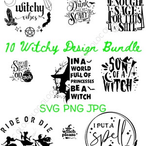 10 Witch Bundle Halloween Clip Art PNG SVG JPG Digital Download Art Card Message File