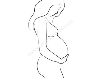 Pregnant With Baby Bump Clip Art PNG SVG JPG Digital Download Print Art