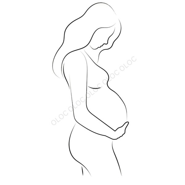 Pregnant With Baby Bump Clip Art PNG SVG JPG Digital Download Print Art