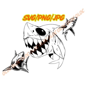 x3 Shark Designs Clip Art PNG SVG JPG Digital Download Art