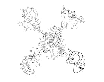 Unicorn Design x5 Clip Art Mythic Animal Unicorn File PNG SVG JPG Digital Download Art