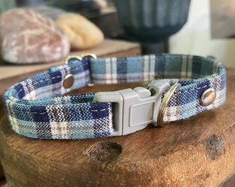 GREY SKIES PLAID Handmade Breakaway Soft Cat Collar