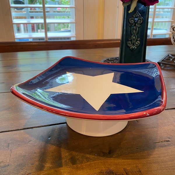 Elevated Cat Dish LONE STAR Upcycled, Handmade, Whisker Fatigue, Senior cats,