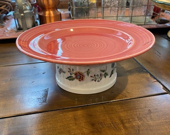 Elevated Cat Dish ROSE GARDEN Upcycled, Handmade, Whisker Fatigue, Senior cats,