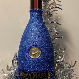 Bottiglia glitterata/Bottiglia vuota/Glam/Bottiglia/Bottiglia Remy/Bling/Blu/Strass/Bottiglia di vino/Bar/Bicchieri/Vetro/Bottiglia di vetro/Glitter/Splendore/Festa