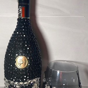 Bedazzled Bottle, Rhinestone Glass, Glass, Gift Set, Bling Gift, Bar, Barware, Birthday Gift, Bling out, Empty Bottle, Remy Martin Bottle