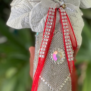 Bottiglia di vino per le vacanze, Bottiglia di diamante, Bottiglia di nastro, Bottiglia abbagliata, Decorazione natalizia, Decorazione per feste, Bottiglia glitterata, Capodanno, Regalo