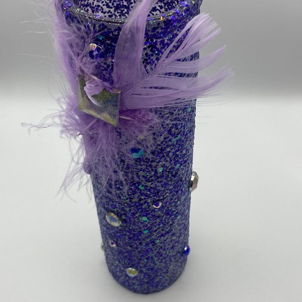 Purple Vase|Vase|Feather Vase|Feathers|Purple|Glass vessel|Glass|Centerpiece|Table Decor|Home Decor|Glitter|Glitter|Rhinestone Vase|Flowers