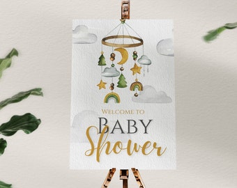 Letrero de bienvenida bohemio para baby shower: Decoración de fiesta unisex (descarga digital)