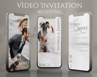 Video de invitación de boda bohemia: Guardar la fecha electrónica minimalista (archivo digital MP4)