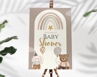 Bear and Bunny Baby Shower Party Sign, Gender neutral Baby Shower Welcome Sign, Gender Neutral Baby Shower Welcome, Boho