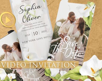 Video Invitación de Boda, Flor de Lirio Blanco Invitación Electrónica Animada con Foto, Personalizable, Personalización
