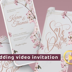 Vídeo de invitación de boda, Natural Guardar la fecha, Flor de cerezo, Personalizable, Personalización