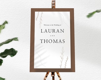 Letrero de bienvenida para boda boho, plantilla personalizable (descarga instantánea)