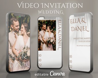 Vídeo minimalista de invitación de boda boho, invitación electrónica natural, personalizable, personalización